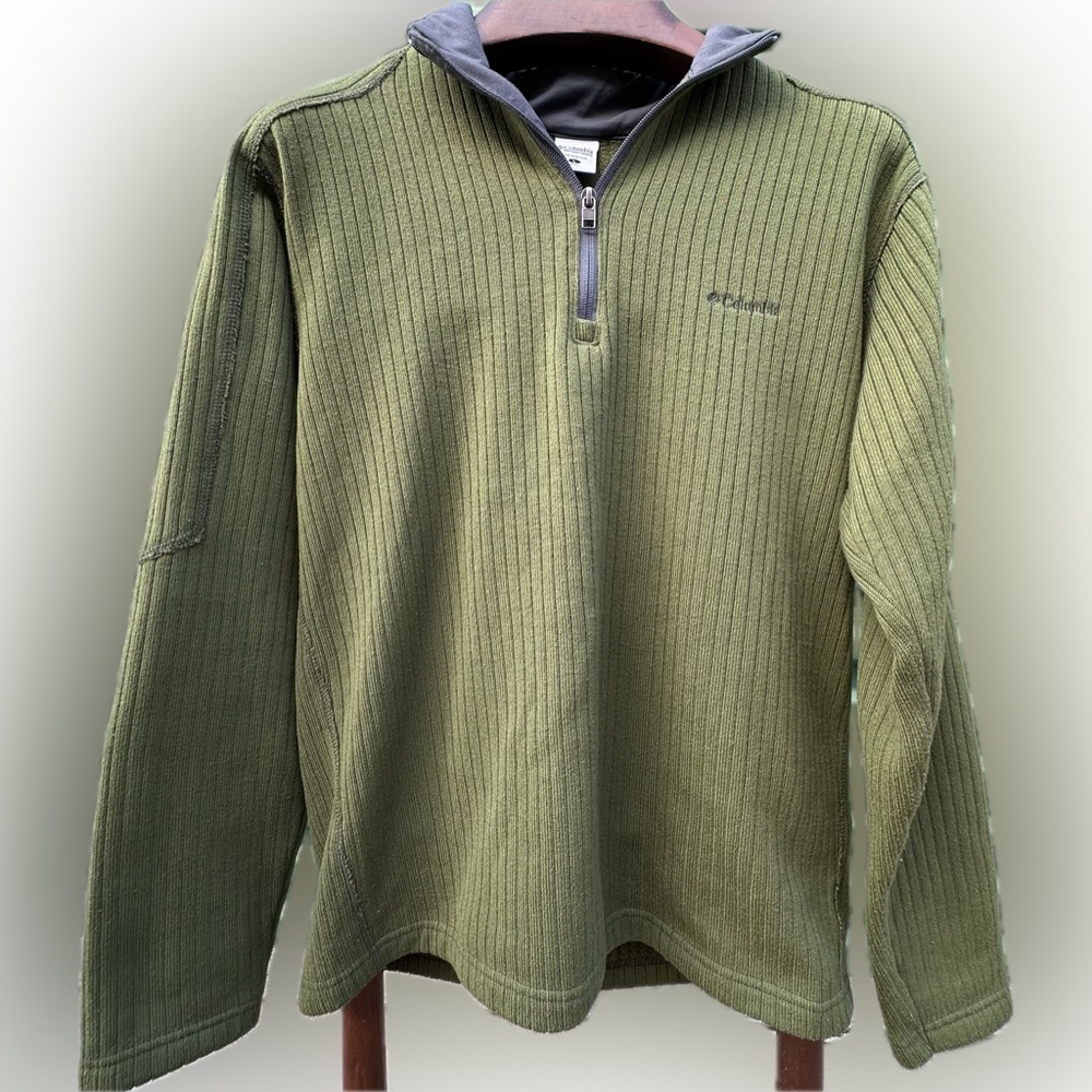Columbia Olive 1/4 Zip Sweater Workwear Gorpcore Outdoor Hiking Long Sleeve - Picture 1 of 9